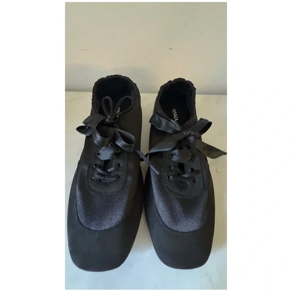 Vivaia Square-Toe Lace-Up Satin Sneakerina (Cristina) in black - Picture 8 of 13